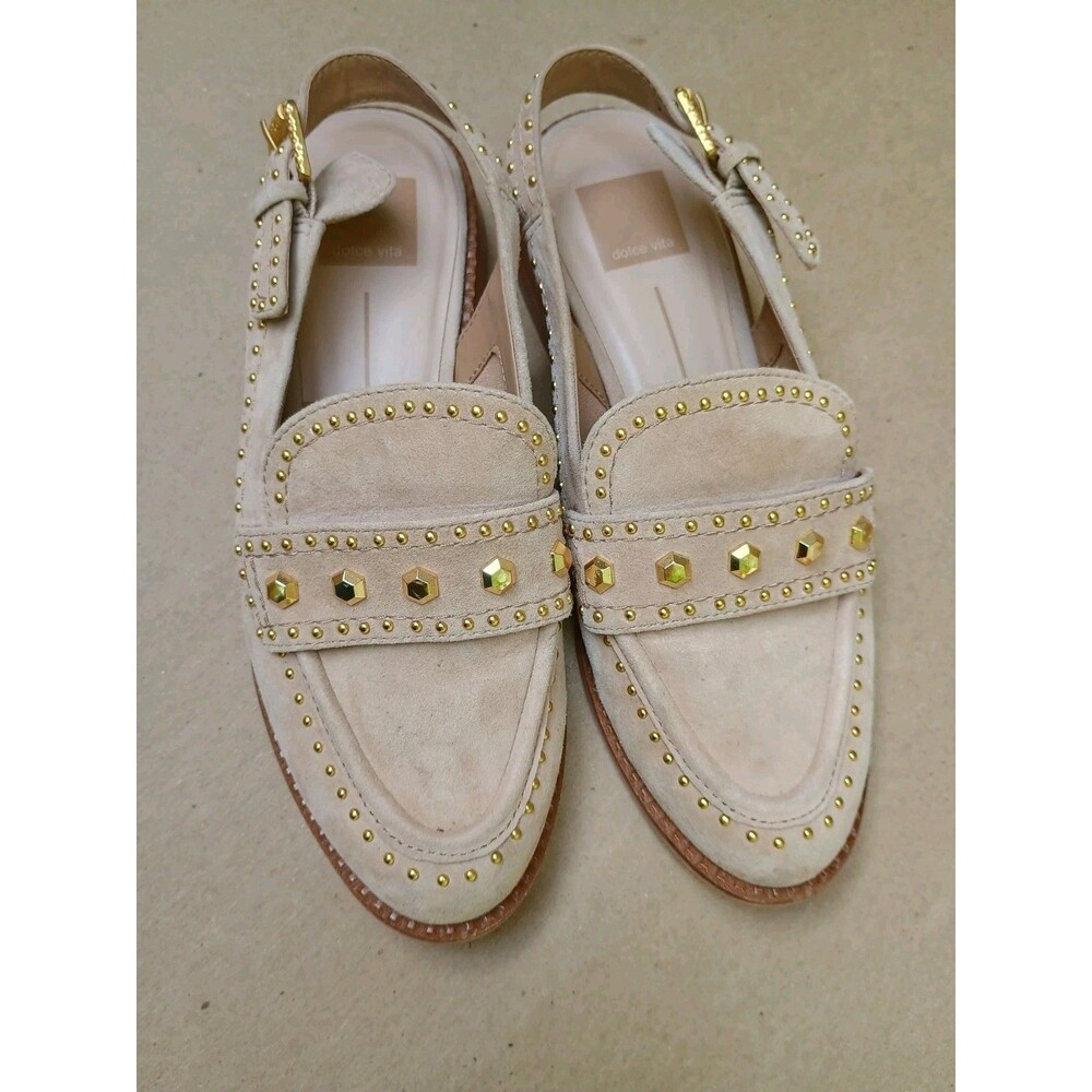 Dolce Vita Studded Suede Slingback Sandals Camel Buckle Strap Mule Loafer Sz 7